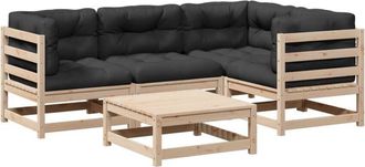 vidaXL Juego De Sof&aacute;s De Jard&iacute;n 5 Pzas Con Cojines Madera Maciza Pino Vidaxl