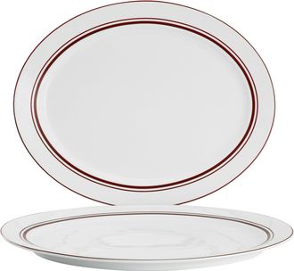 Sur la table 2 Piece Le Marais New Bone 14 Inch Fine Ceramic Oval Platter Set in Brick