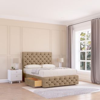 Sloomy Watson Divan Bed Base 2 Drawers 12 Footboard & 26 Struts Headboard in Light Brown | Size: Super King