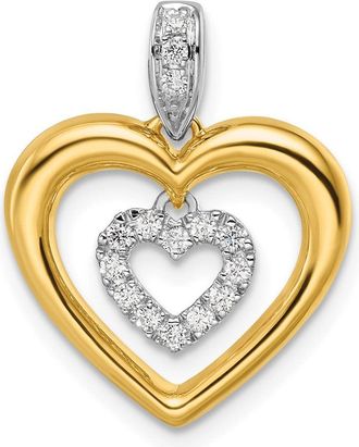 Diamond2Deal 14K Two-Tone Gold Lab Grown Diamond Dangle Heart in Heart Pendant (0.15ct, VS, G-H)