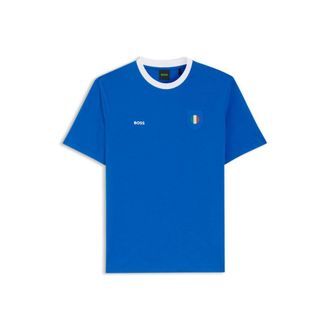 BOSS Stretch-cotton T-shirt with country flag and logo