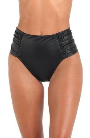 L'agence Vanessa Luxe Faux Leather High Waist Bikini Bottoms in Black at Nordstrom Rack, Size Medium
