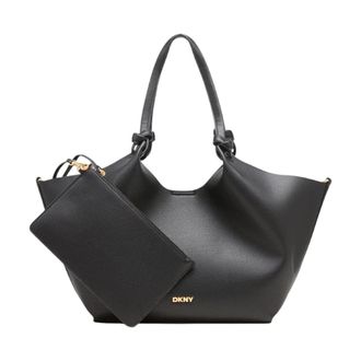 DKNY Dkny, Tassen, Dames, Zwart, ONE Size, Leer, Zwarte Schoudertas met Afneembare Pouch