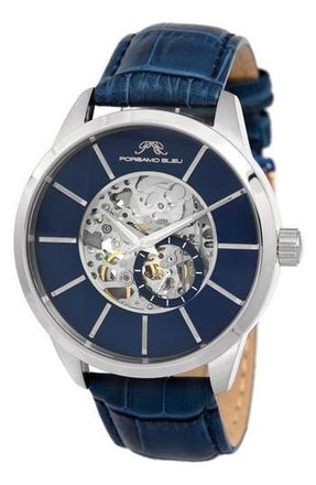Porsamo Bleu Mens Cassius Skeleton Watch, 45mm in Silver at Nordstrom Rack