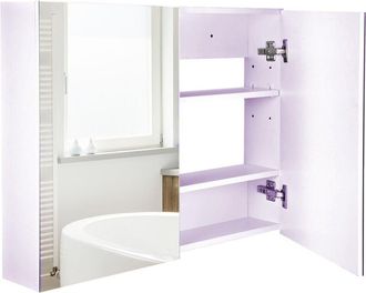 HOMCOM Homcom - armario de baño con espejo armario de 2 puertas con 3 estantes interiores estilo moderno para dormitorio salón 80x15x60 cm lila claro