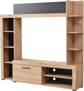 Vente-Unique Mueble TV BALTIMORE - Con compartimentos - Color: roble y antracita