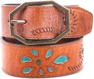 Bed St&uuml; Upswing II Floral Inlay Belt in Caramel Arctic Teal Rustic at Nordstrom, Size X-Large
