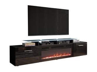 Mirjan24 Mobilier1 - Mueble Tv Charlotte 155, Negro + Negro Brillante, N&uacute;mero De Puertas: 0, N&uacute;mero De Cajones: 0, 190x49x37cm, Led