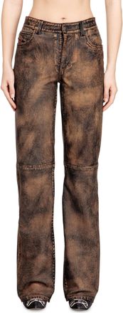 Diesel Jean-cut distressed leather pants - Pants - Woman - Brown