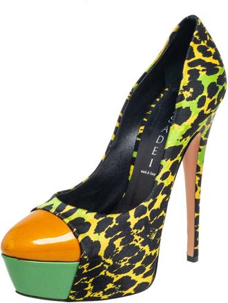 Casadei Multicolor Satin And Patent Leather Cap Toe Platform Pumps