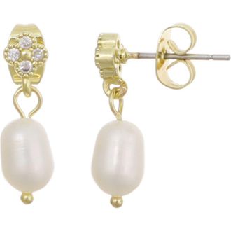 Adornia 14K Gold Plated Cubic Zirconia & Freshwater Pearl Drop Earrings in Gold/White at Nordstrom Rack