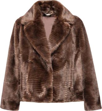 Fracomina Korte Jas van Imitatiebont - Dames - Jassen - Bruin - M - Polyester - Jassen