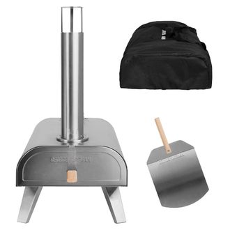 George Foreman Pizza Oven 12 Inch Wood Pellet with Paddle & Carry Bag in Silver