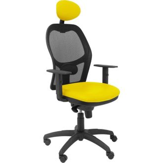 Piqueras y Crespo Piqueras Y Crespo - Silla Jorquera Malla Negra Asiento Similpiel Amarillo Con Cabecero Fijo