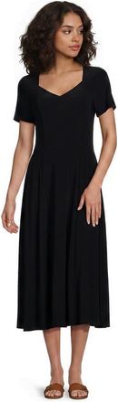 Lands End Silky Knit Sweetheart Midi Dress in Black at Nordstrom, Size X-Large