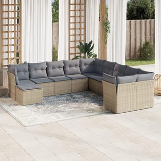 vidaXL Set De Sof&aacute;s De Jard&iacute;n 11pzas Con Cojines Rat&aacute;n Sint&eacute;tico Beige Vidaxl