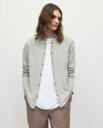 AllSaints Cotton Gleason Ramskull Denim Shirt, Size: XS