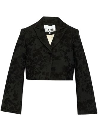 Ganni Blazer met geborduurde bloemen - Zwart