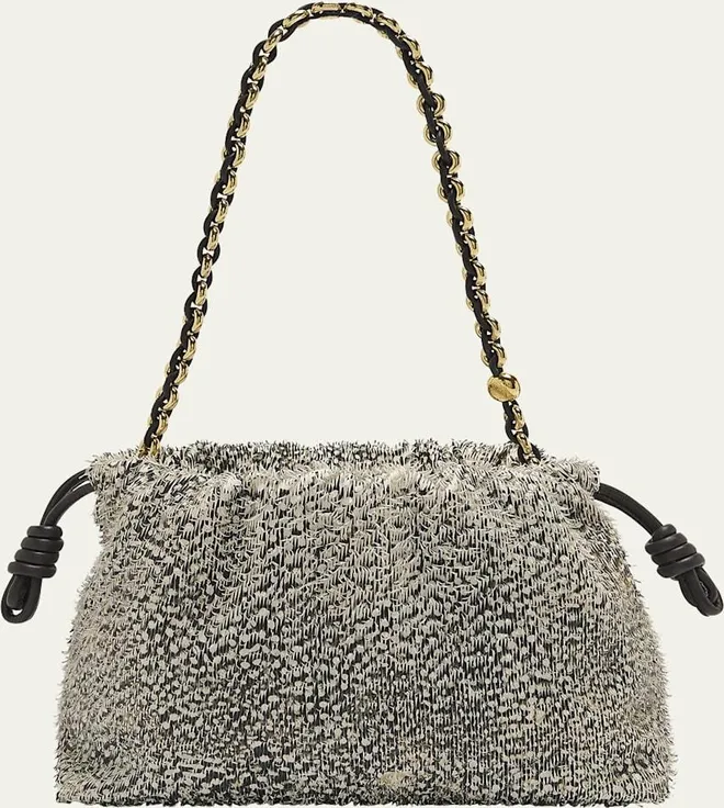 Flamenco Medium Shoulder Bag in Feathered Leather