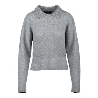 Twinset Korte Polo Gebreid - Dames - Ronde hals truien - Grijs - M - Wol - Truien & Vesten