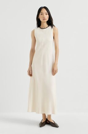 Brunello Cucinelli Viscose and linen fluid twill dress with precious collar in Milk at Nordstrom, Size Xx-Small