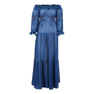 Ermanno Scervino Maxi Dresses, female, Blue, Size: XS Long dress with boat neckline and floral embroidery