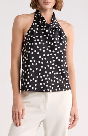 Renee C Polka Dot Satin Halter Top in Black at Nordstrom Rack, Size X-Large