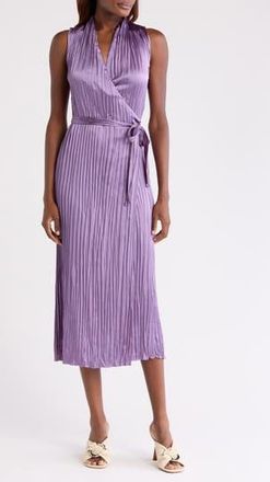 Vince Sleeveless Pleated Satin Wrap Dress in Dark Lavender at Nordstrom Rack, Size X-Small