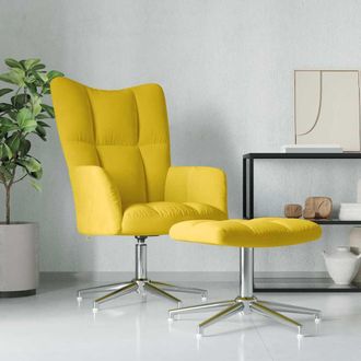 vidaXL Vidaxl - Sill&oacute;n De Relax Con Taburete Terciopelo Amarillo Mostaza