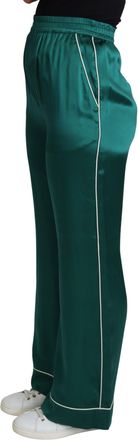 Dolce & Gabbana Green High Waist Pajama Trouser Silk Womens Pant