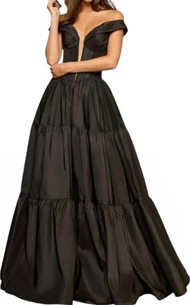 Sherri Hill Off The Shoulder Ballgown With Deep V Illusion In Black