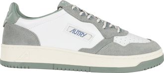 Autry Green Medalist Low Suede-Trim Leather Sneakers