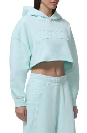 AFRM Darius Crop Cotton Hoodie in Icy Morn at Nordstrom, Size Xx-Large