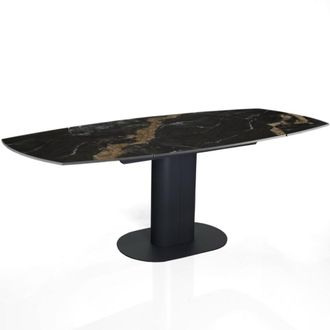 Oresteluchetta Mesa extensible cer&aacute;mica/acero calacatta negro-gris 76x89x120-200