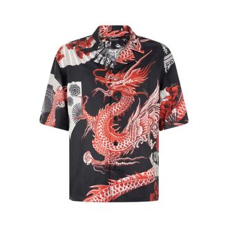 Roberto Cavalli Short Sleeve Shirts, male, Multicolor, Size: S Printed Silk Bowling Shirt