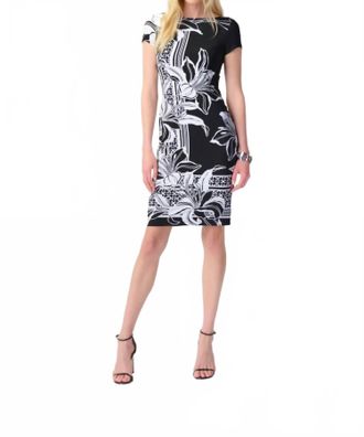 Joseph Ribkoff Floral Print Two-Tone Sheath Dress In Black/vanilla