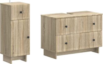 vidaXL Juego De Gabinete De Ba&ntilde;o De 2 Piezas Ede Roble Sonoma Vidaxl