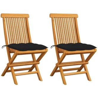 vidaXL Vidaxl - Sillas De Jard&iacute;n 2 Uds Madera Maciza De Teca Con Cojines Negros