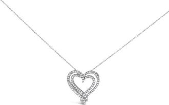 House of Brilliance Sterling Silver 1/2 Cttw Diamond Heart Pendant Necklace
