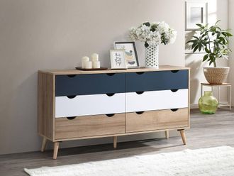 Vente-Unique 6 - Drawer Chest - Colours: Natural, White & Navy Blue - LURVIA