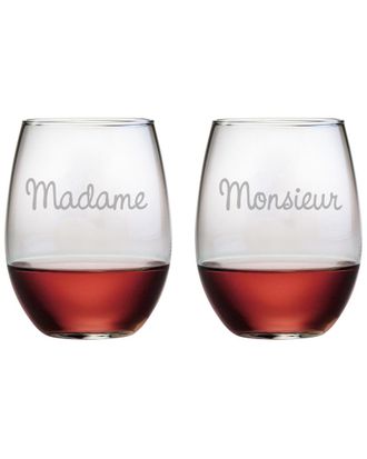 SUSQUEHANNA GLASS Madame & Monsieur Set of Two 21oz Stemless Wine Glasses