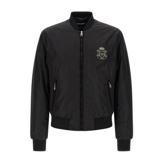 Dolce & Gabbana Bomber Jackets, male, Black, Size: L Patch Nylon Bomber Jacket