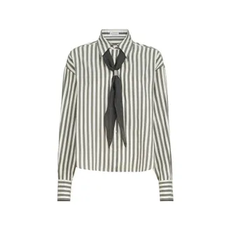 Brunello Cucinelli Striped Silk Poplin Shirt With Virgin Wool Foulard