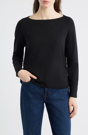 Eileen Fisher Bateau Neck Top in Black at Nordstrom, Size Xx-Small