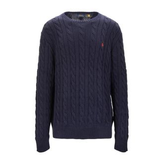 Ralph Lauren Round-neck Knitwear, male, Blue, Size: XL Crew Neck Sweater