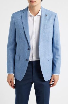 John Varvatos Bleecker Windowpane Plaid Wool Blend Sport Coat in Light Blue at Nordstrom, Size 40Regular