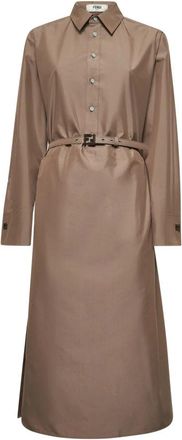 Fendi Katoenen overhemdjurk - Dames - Casual kleedjes - Bruin - S - Katoen - Kleedjes