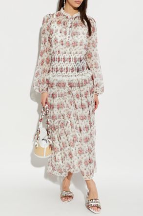 Dolce & Gabbana Silk Dress With Floral Motif, Womens, White