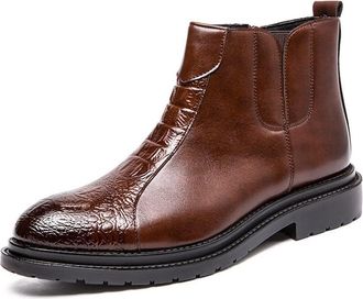 Generic Mens Chelsea Ankle Boots Crocodile Print Side Zip PU Slip On Anti-slip Non Slip Waterproof Casual Pull On(Brown,7.5 UK)