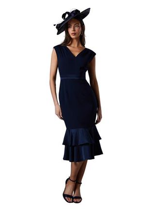 Coast Satin Back Crepe Dress With Peplum in Navy at Nordstrom, Size 12